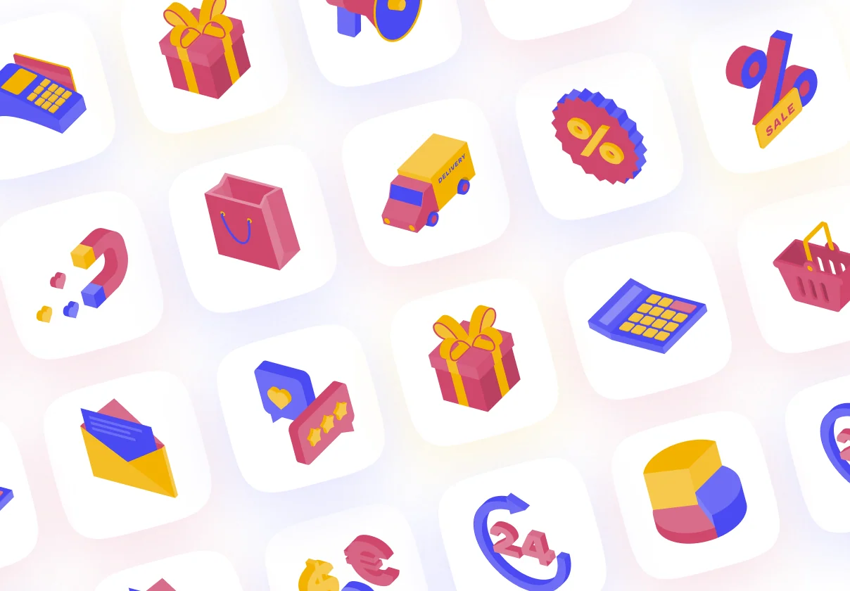 Isometric illustration e-commerce and marketing set