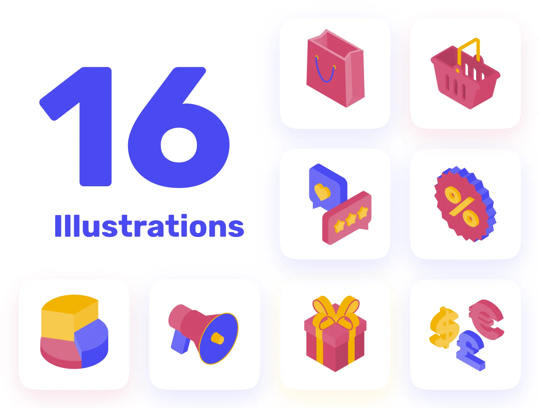 Isometric illustration e-commerce and marketing set