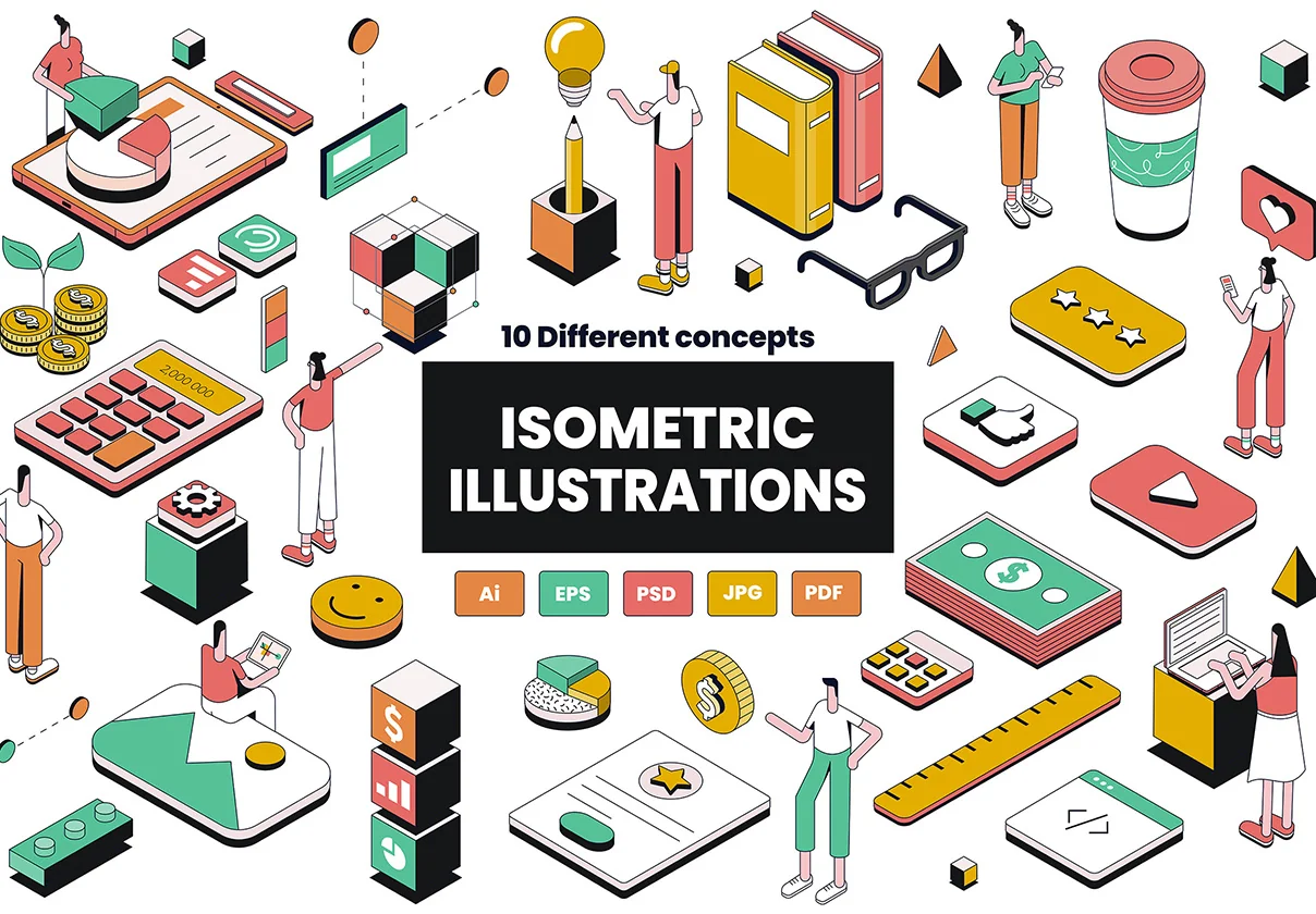 Isometric Illustrations on various topics