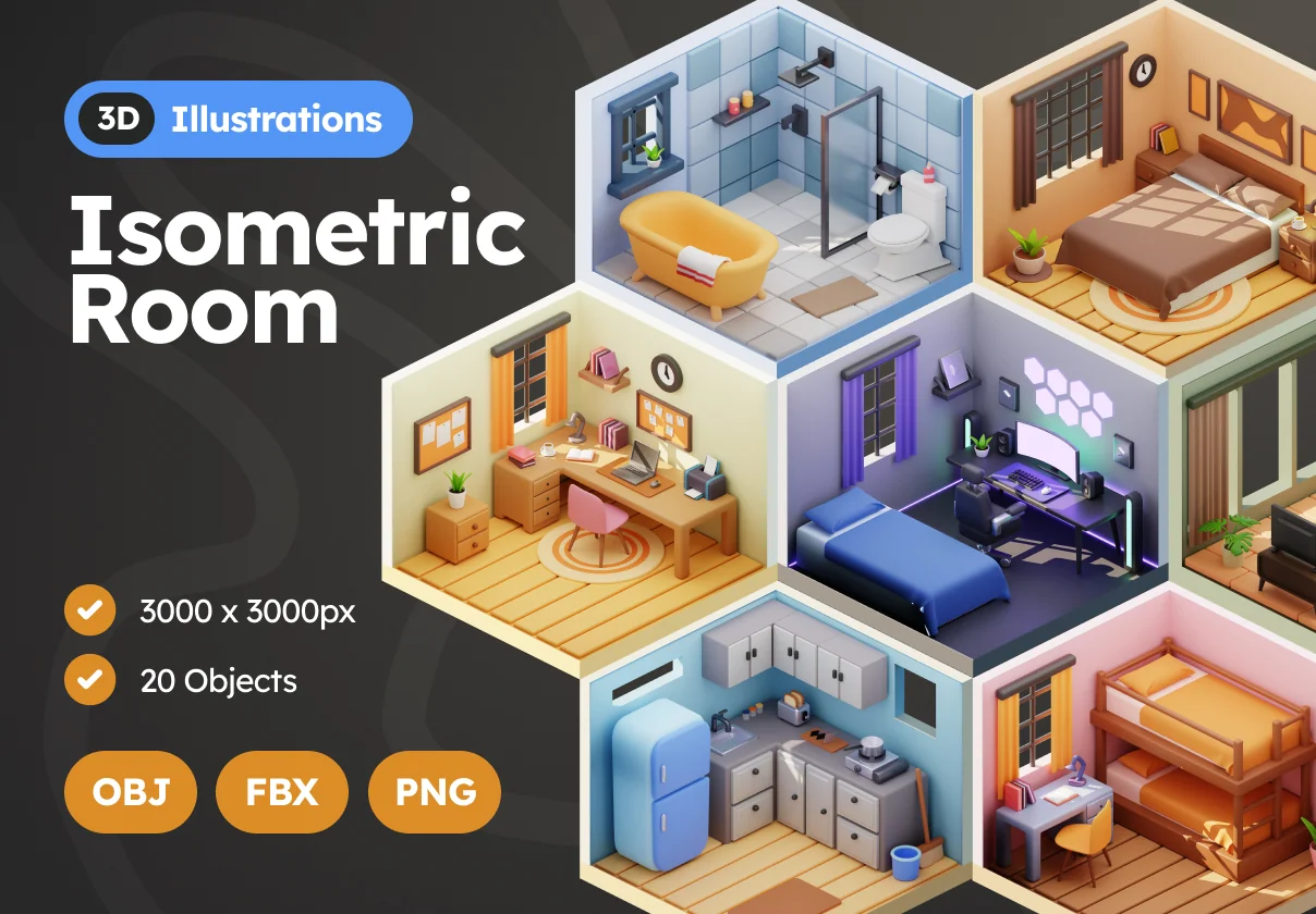 Isometric Room 3D Illustrations