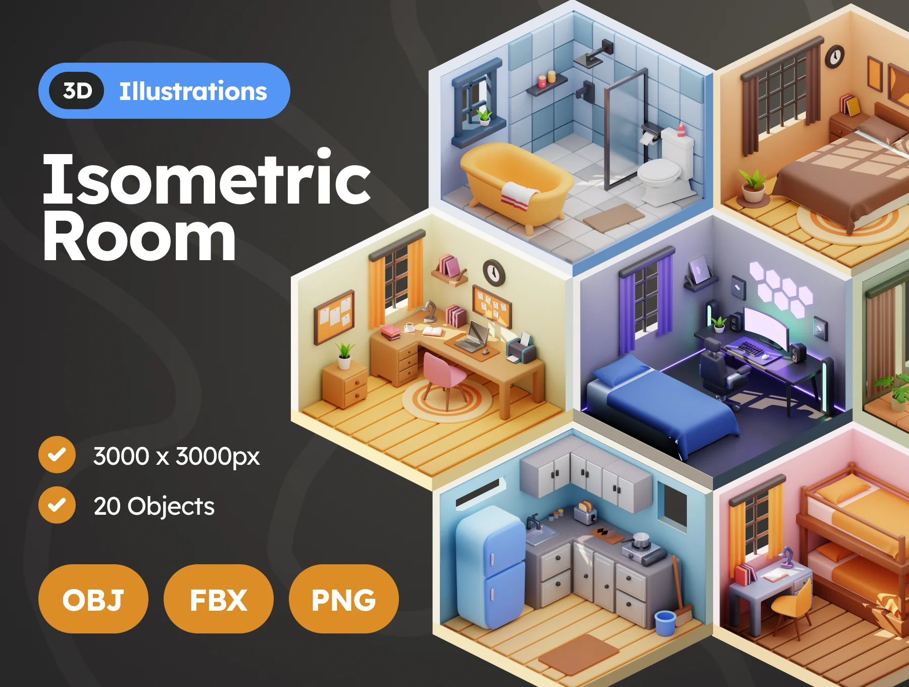 Isometric Room 3D Illustrations