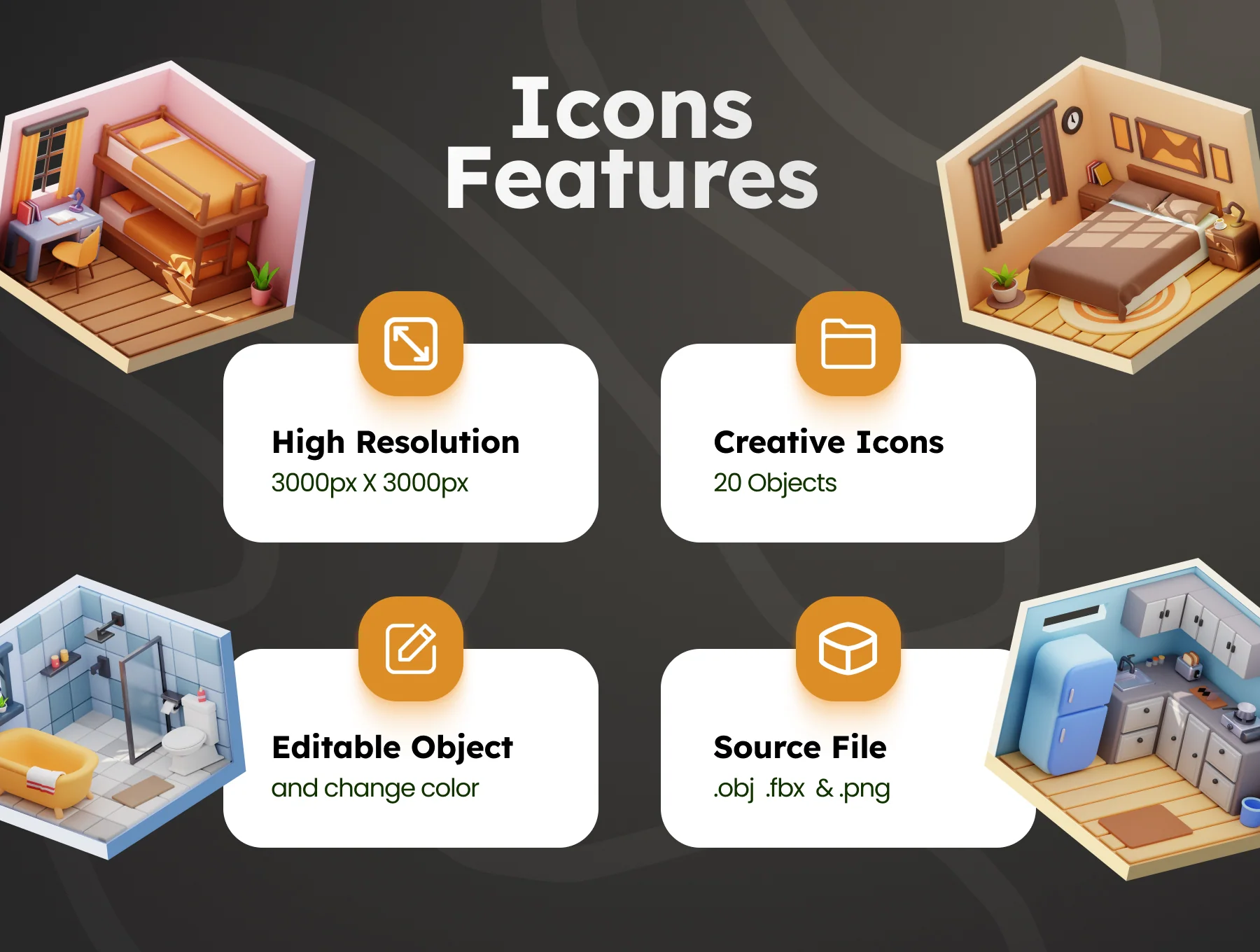 Isometric Room 3D Illustrations 2