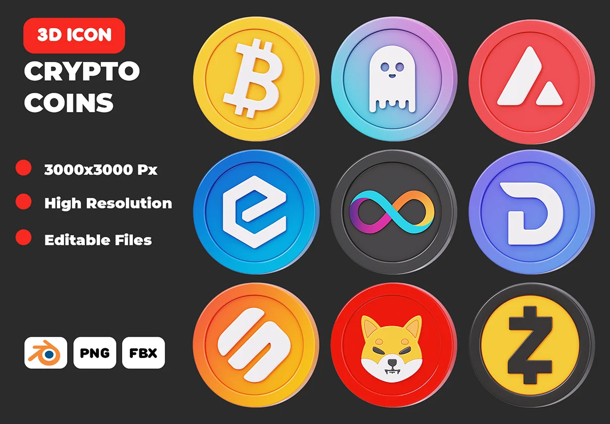Crypto Coins 3D Icon Pack