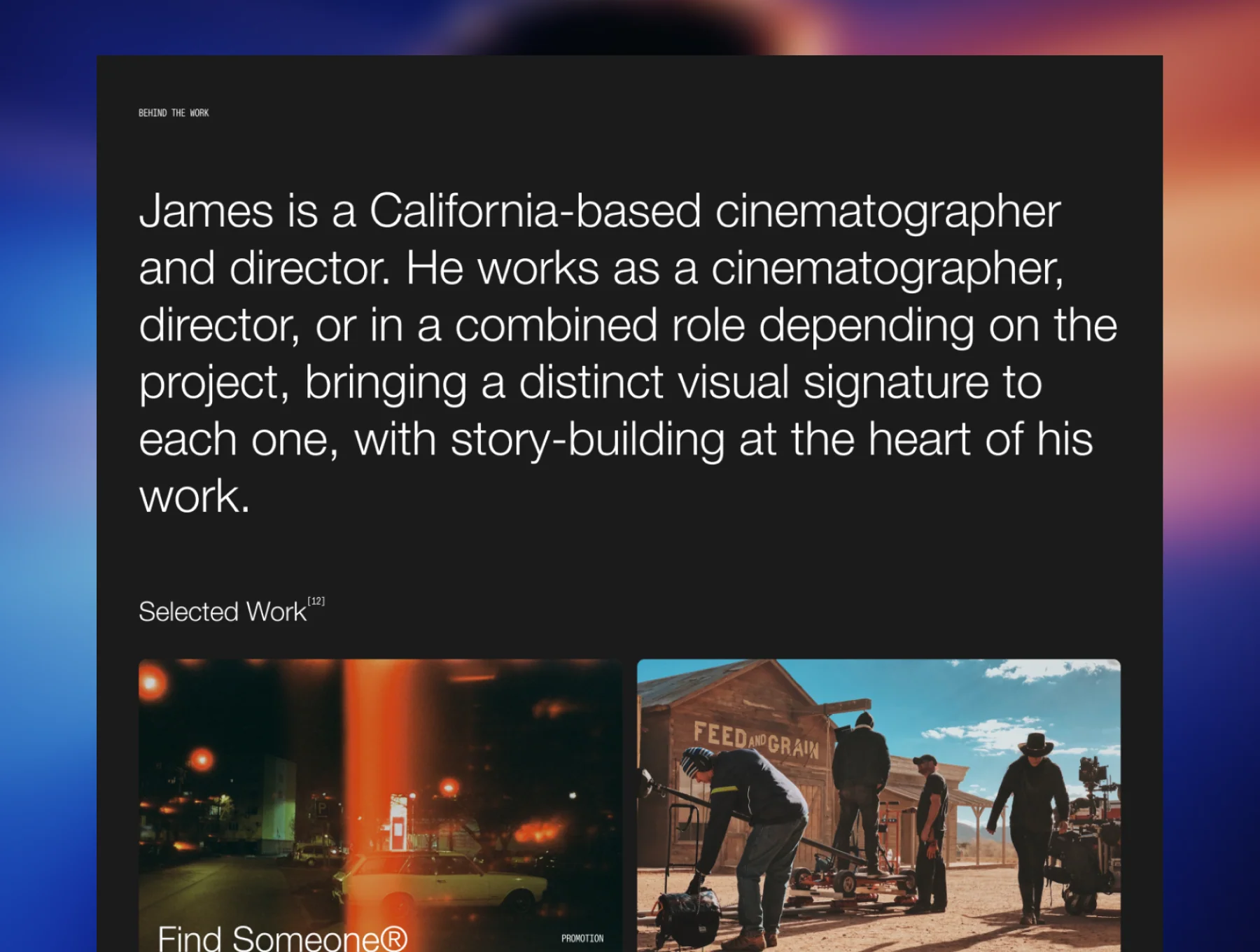 James Cameroll - Cinematography Portfolio 2