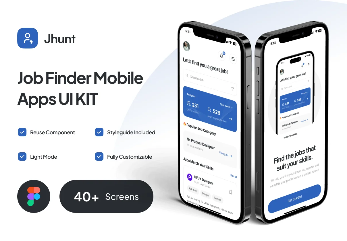 Jhunt - Job Finder Mobile App UI Kit