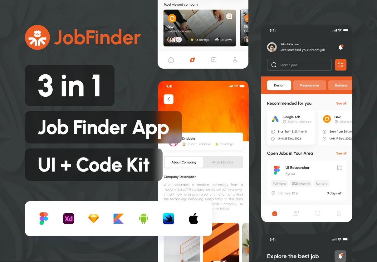 JobFinder - Job Finder App UI Kit + Code