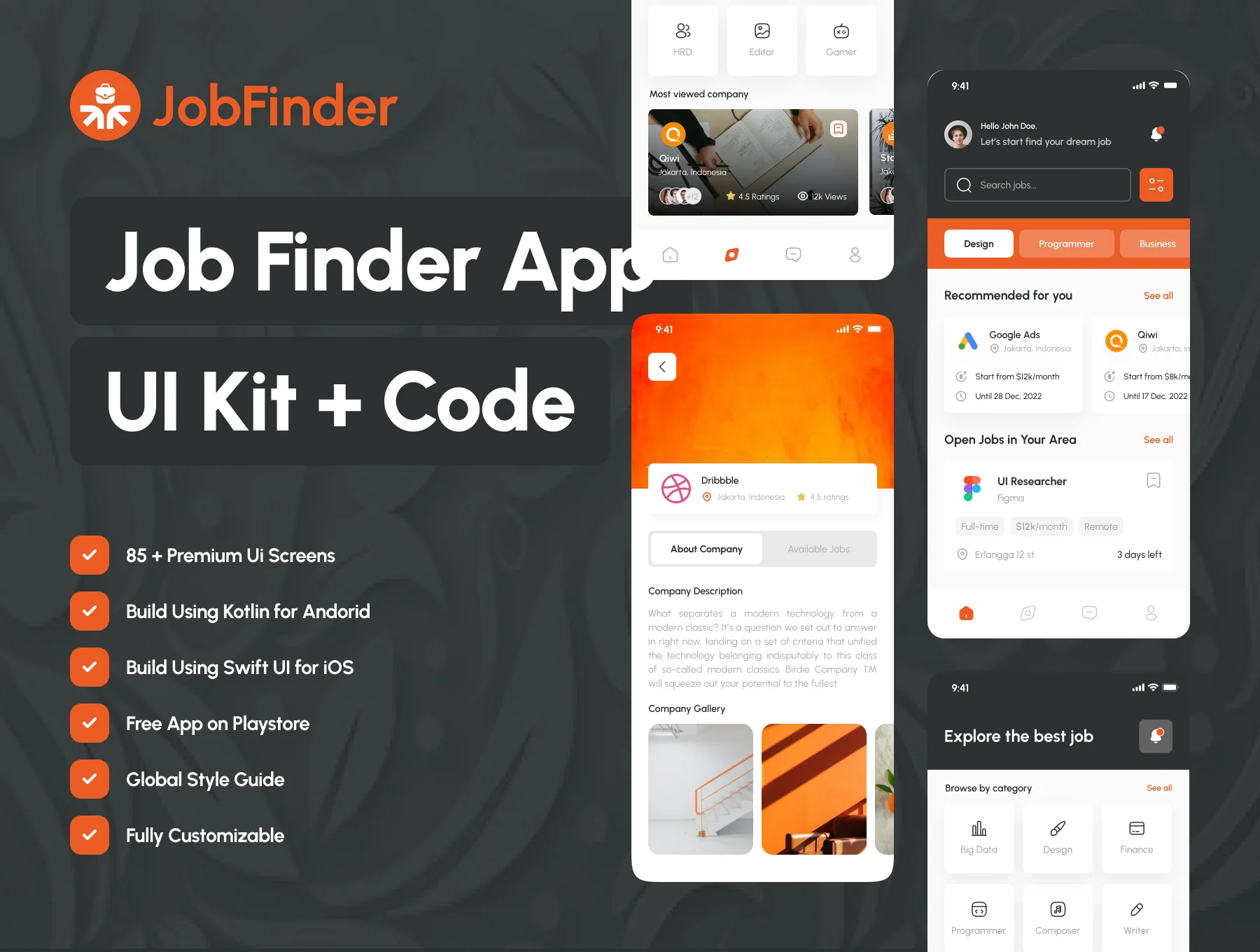 JobFinder - Job Finder App UI Kit + Code