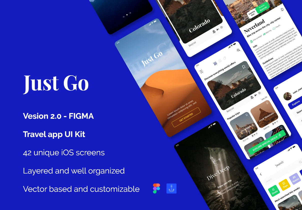 Just Go 2.0 travel app - Figma version