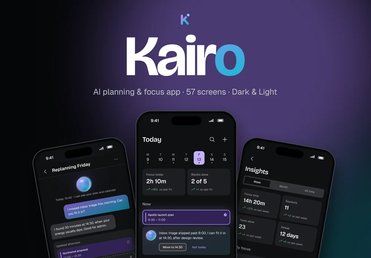 Kairo – AI Focus & Planning App UI Kit