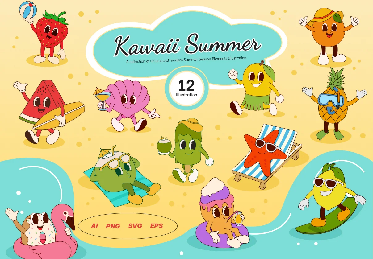Kawaii Summer Illustration Set