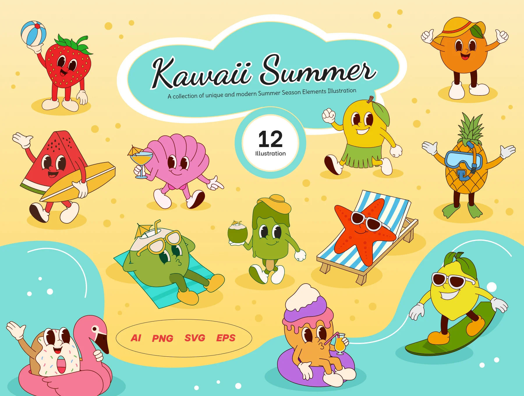 Kawaii Summer Illustration Set