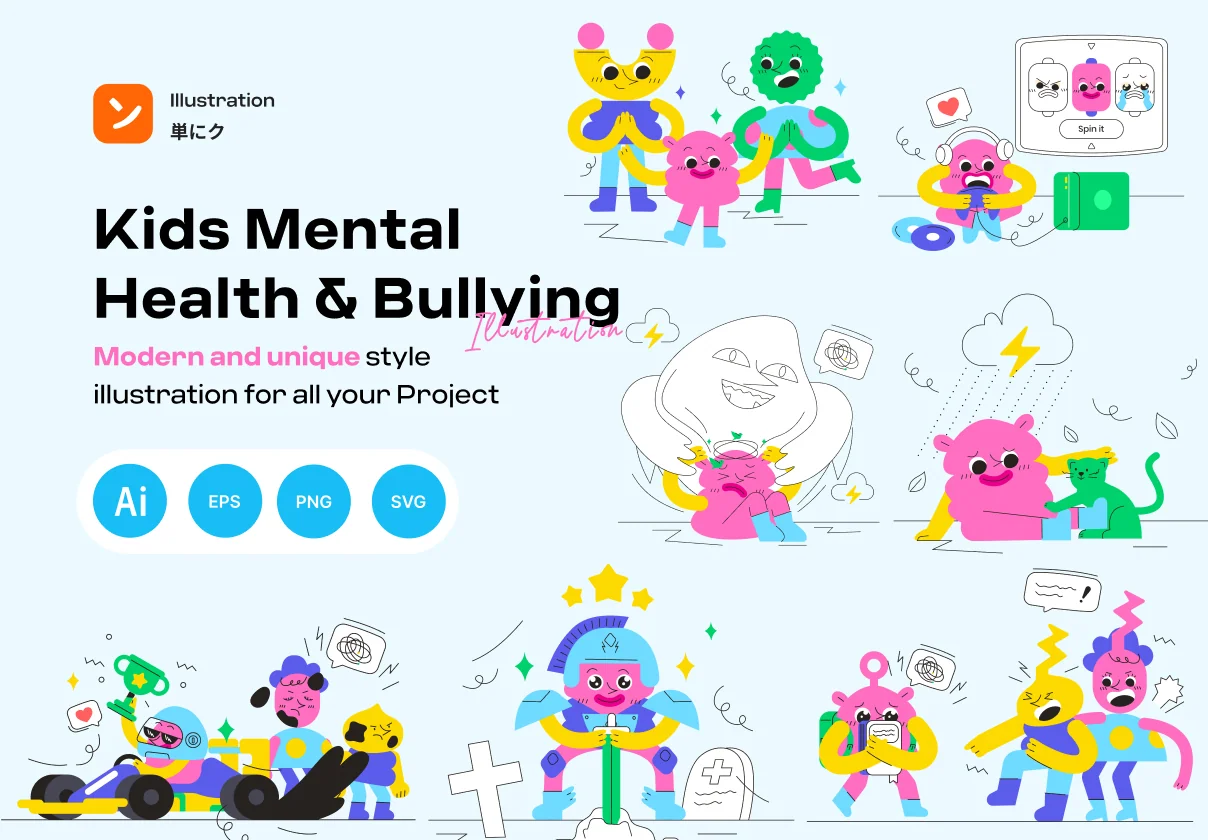 Kids mental Health and bullying illustration