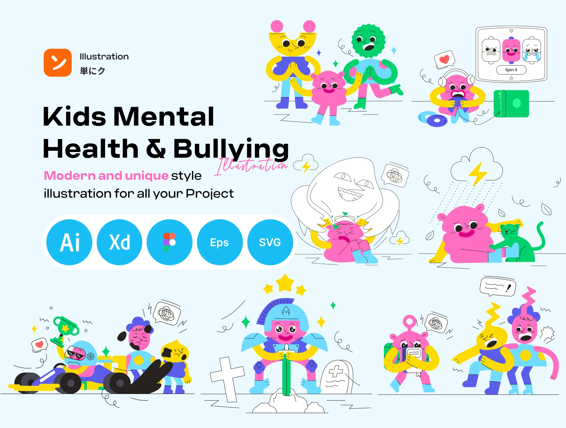 Kids mental Health and bullying illustration