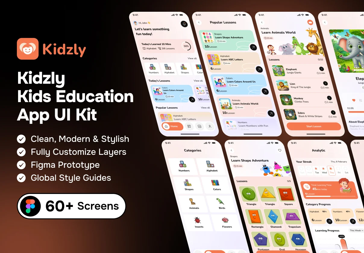 Kidzly – Kids Education App UI Kit