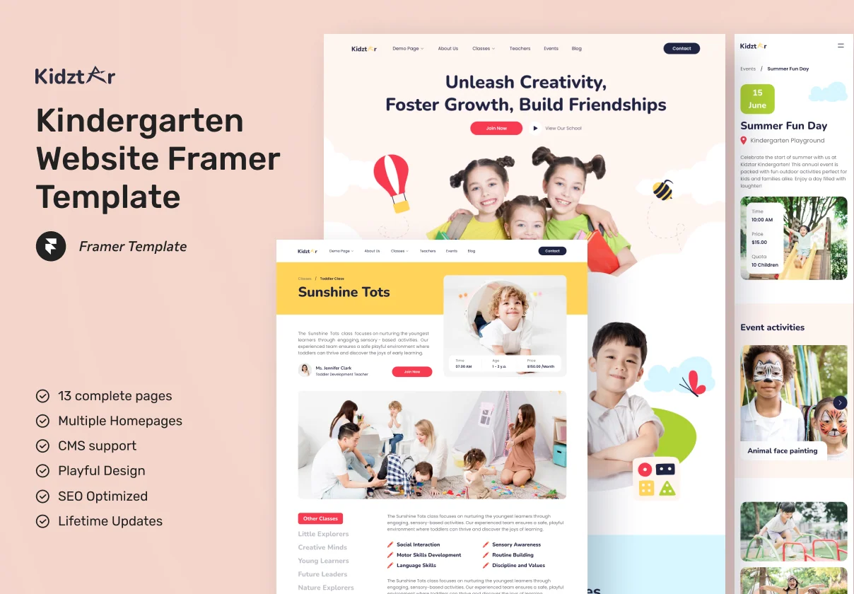 Kidztar - Kindergarten Website Framer Template