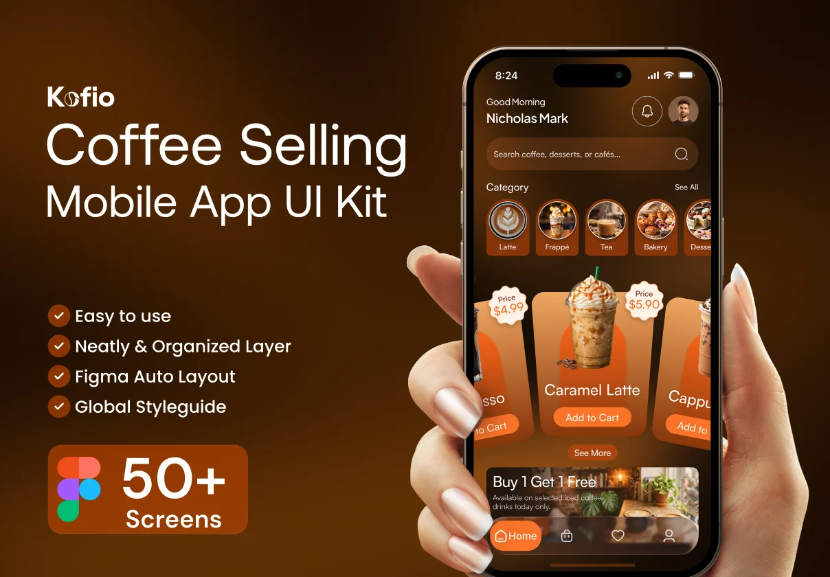 Kofio- Coffee Selling Mobile App Figma UI Kit