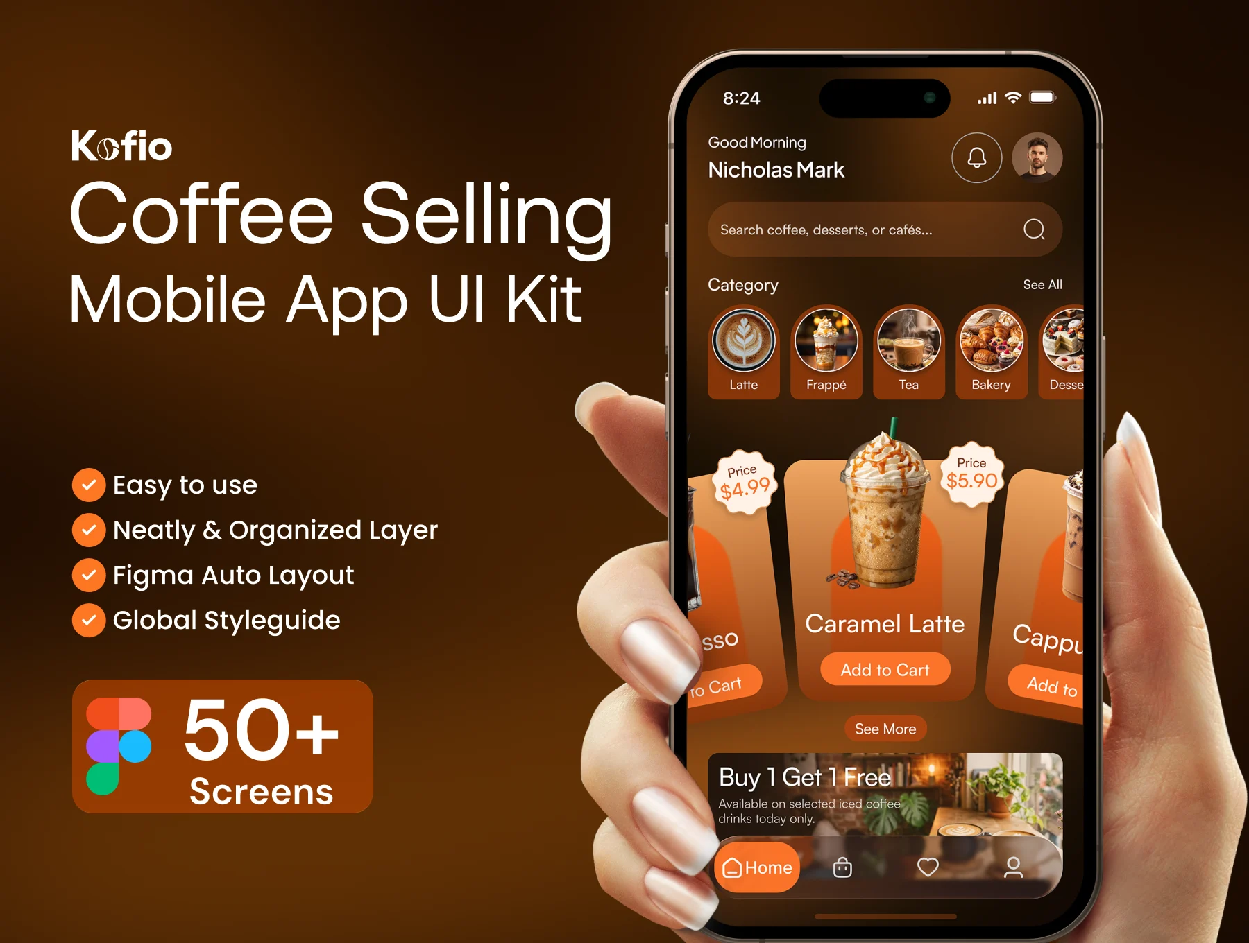Kofio- Coffee Selling Mobile App Figma UI Kit