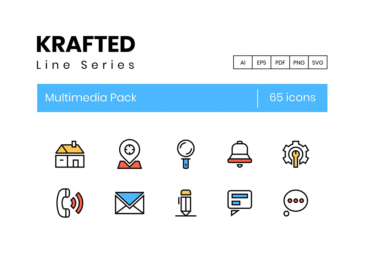 65 Multimedia Icons | Krafted Series