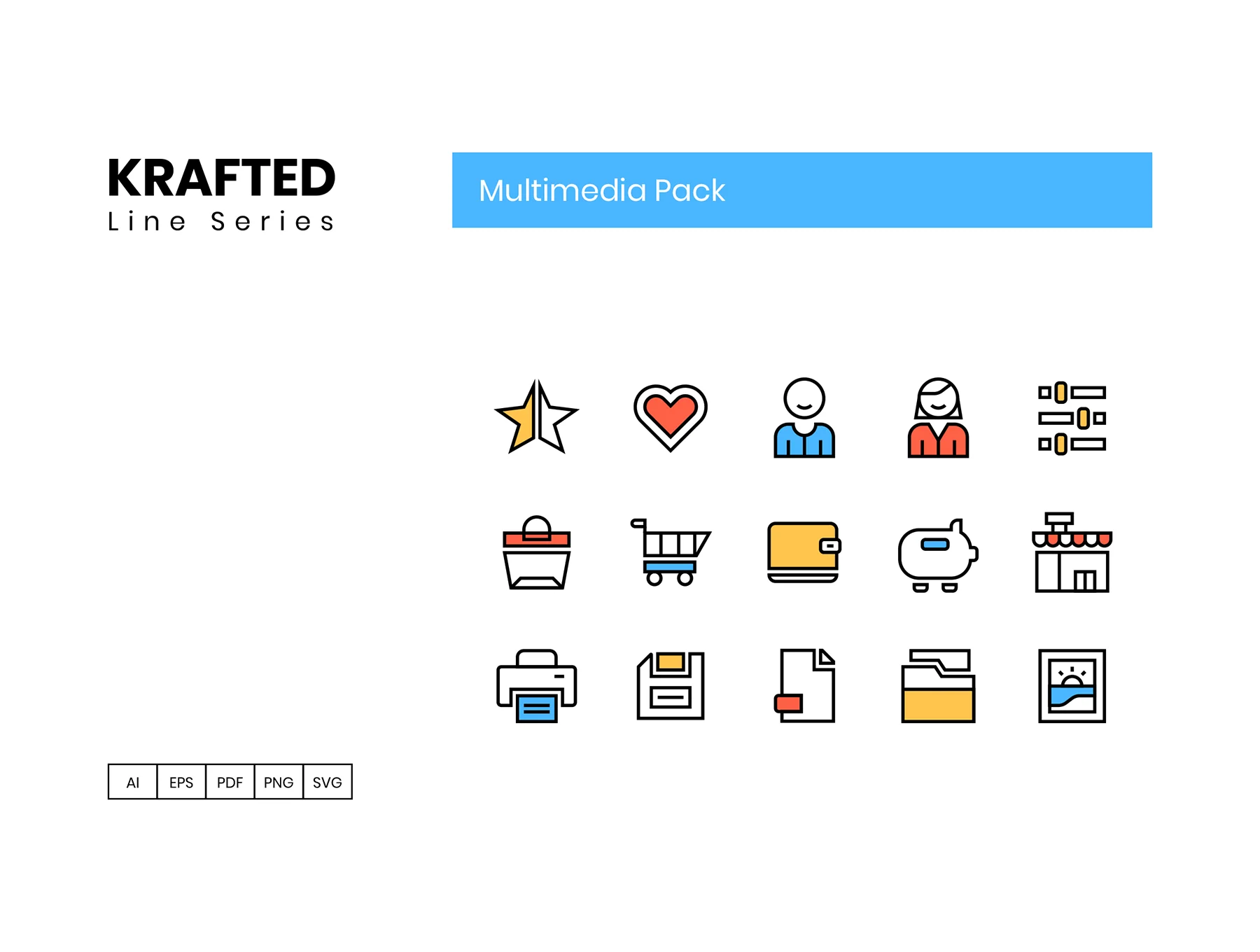 65 Multimedia Icons | Krafted Series 2