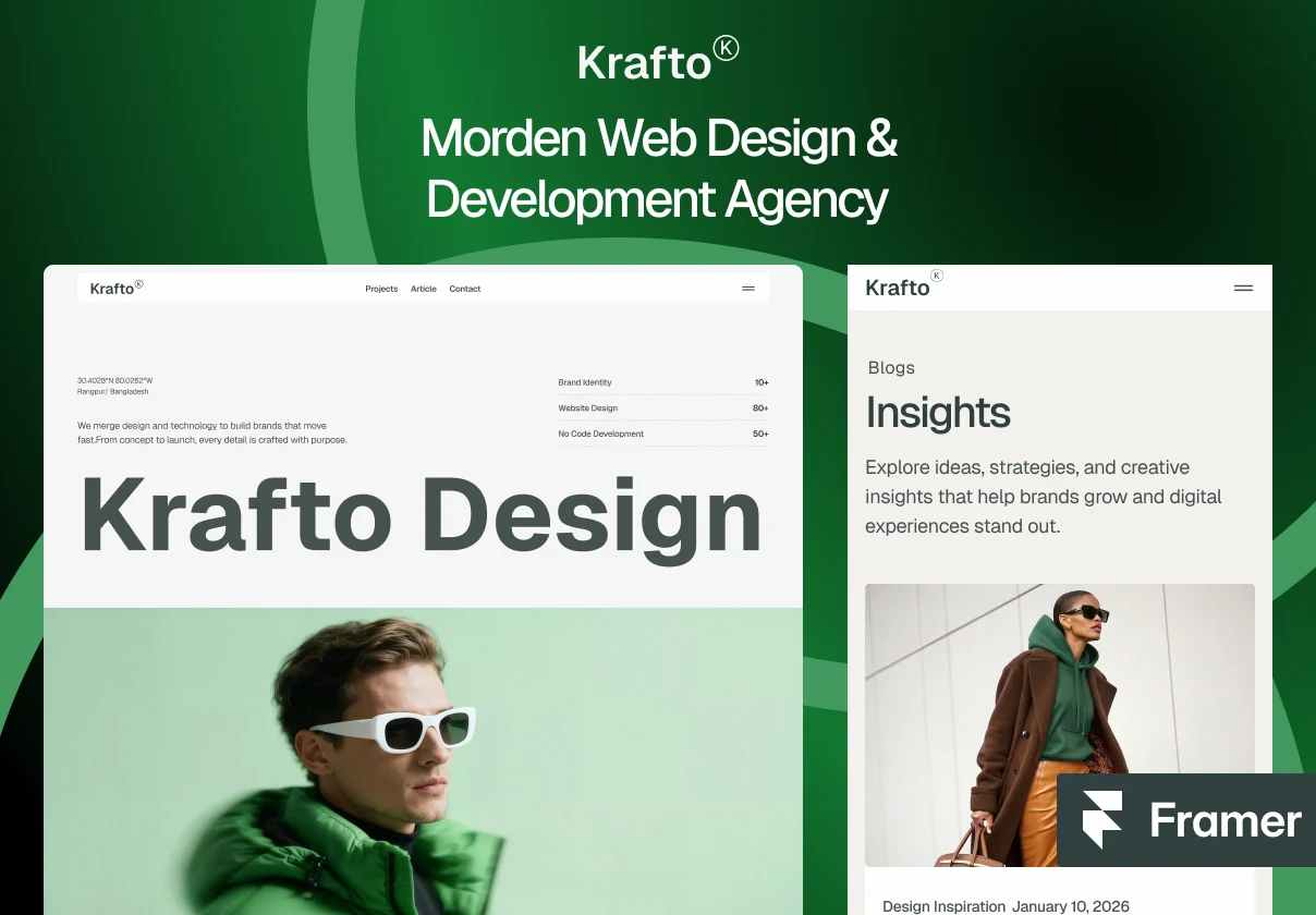 Krafto - Bold Modern  Portfolio & Agency Website Framer  Template
