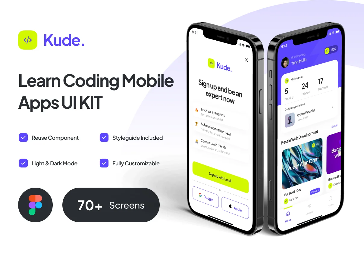 Kude - Learn Coding Mobile Apps UI Kit