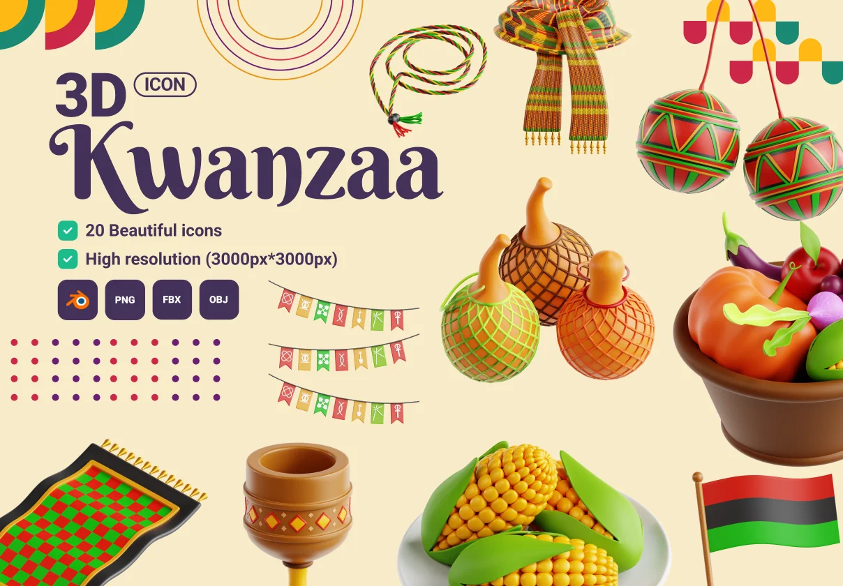 Kwanzaa 3D Icon Set