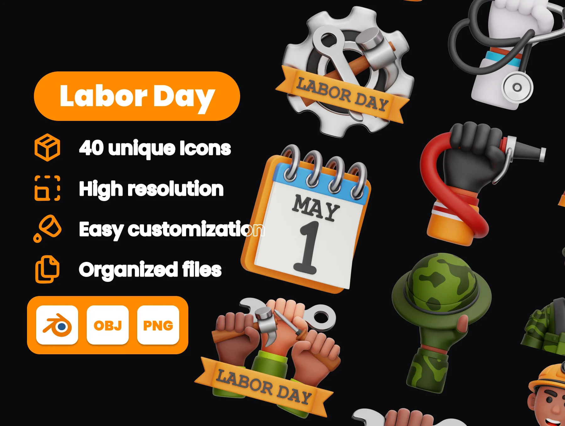 Labor Day 3D Illustration Pack