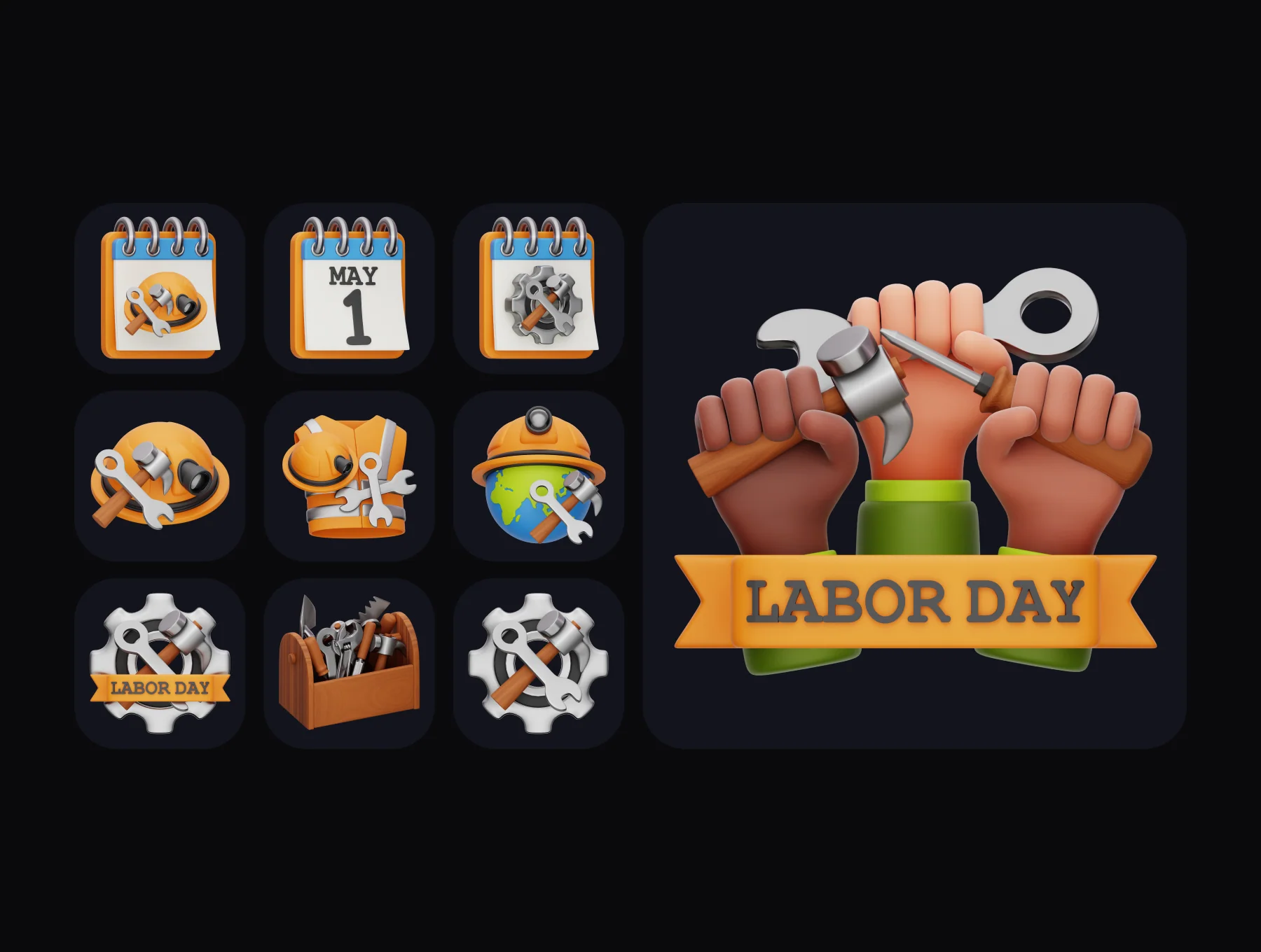 Labor Day 3D Illustration Pack 6