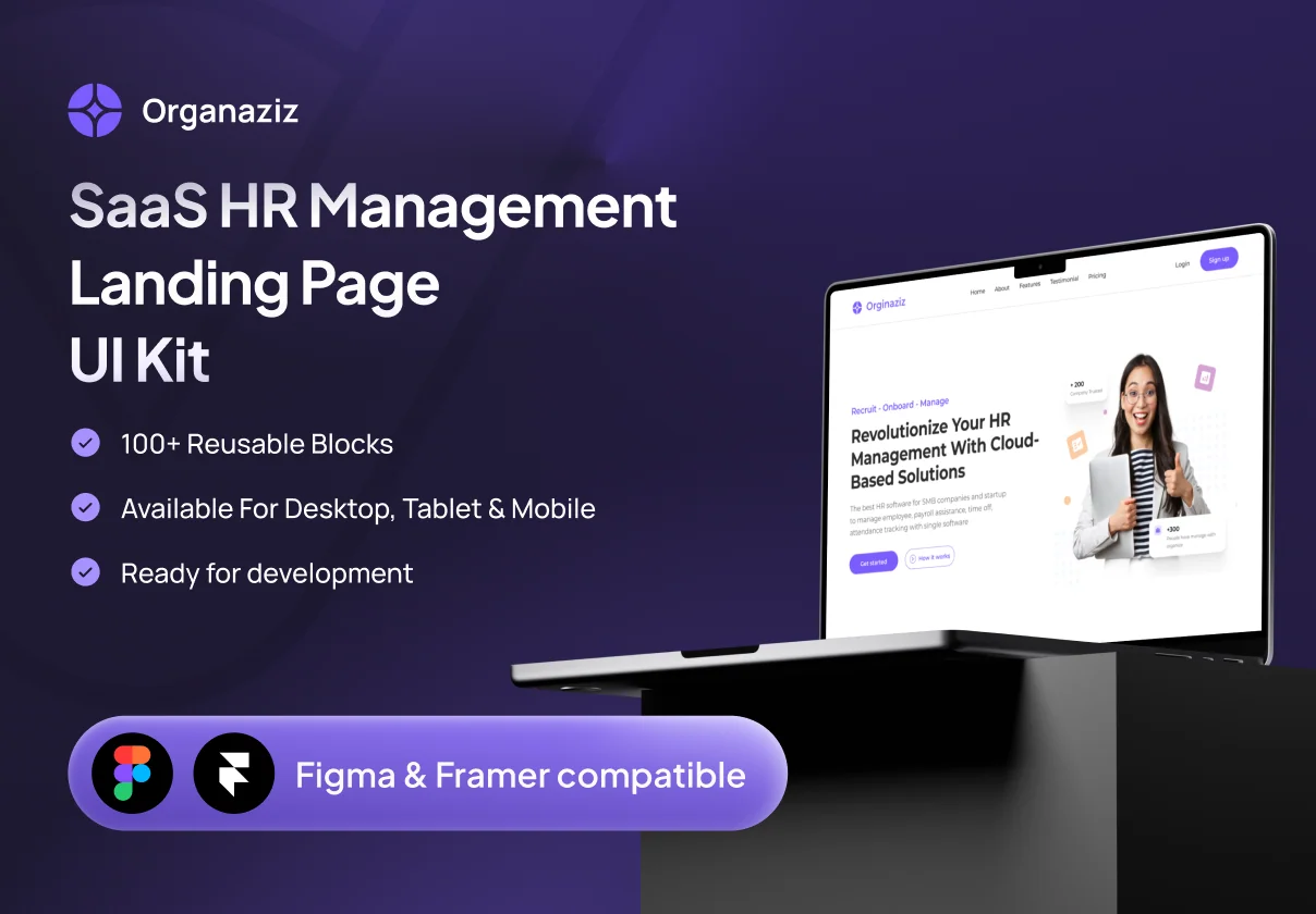 Landing Page Template & UI Kit for SaaS HR Management