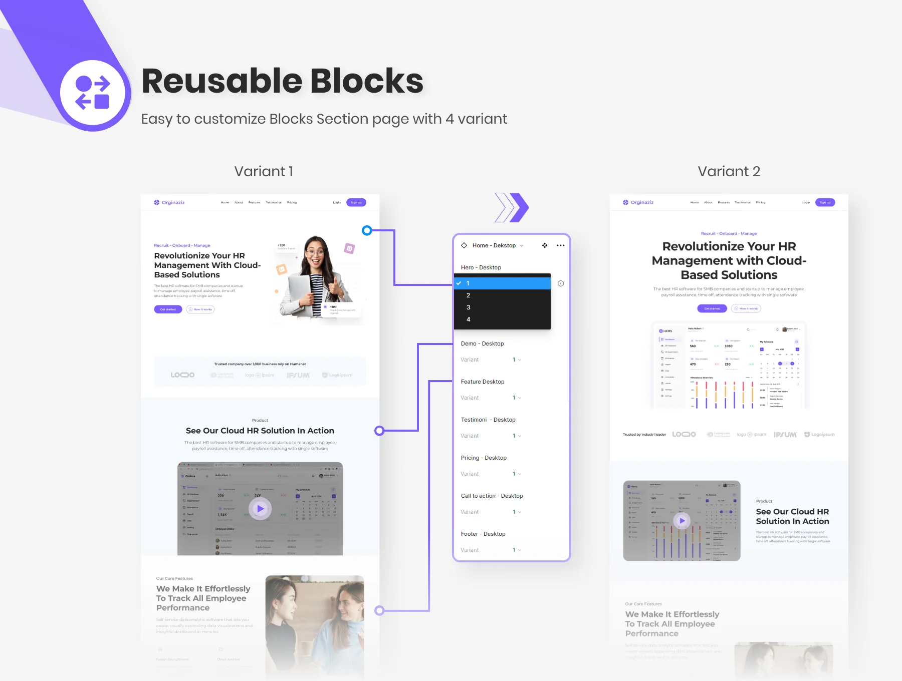 Landing Page Template & UI Kit for SaaS HR Management 3
