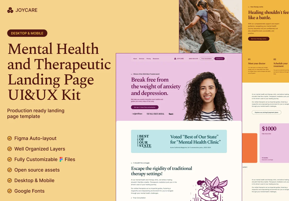 JoyCare - Mental Health and Therapeutic Landing Page UI&UX Kit