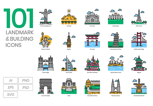 101 Landmark & Building Icons | Aesthetic Series