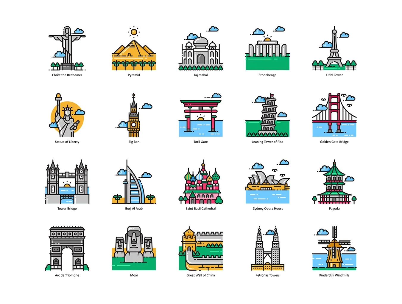 101 Landmark & Building Icons | Aesthetic Series 2