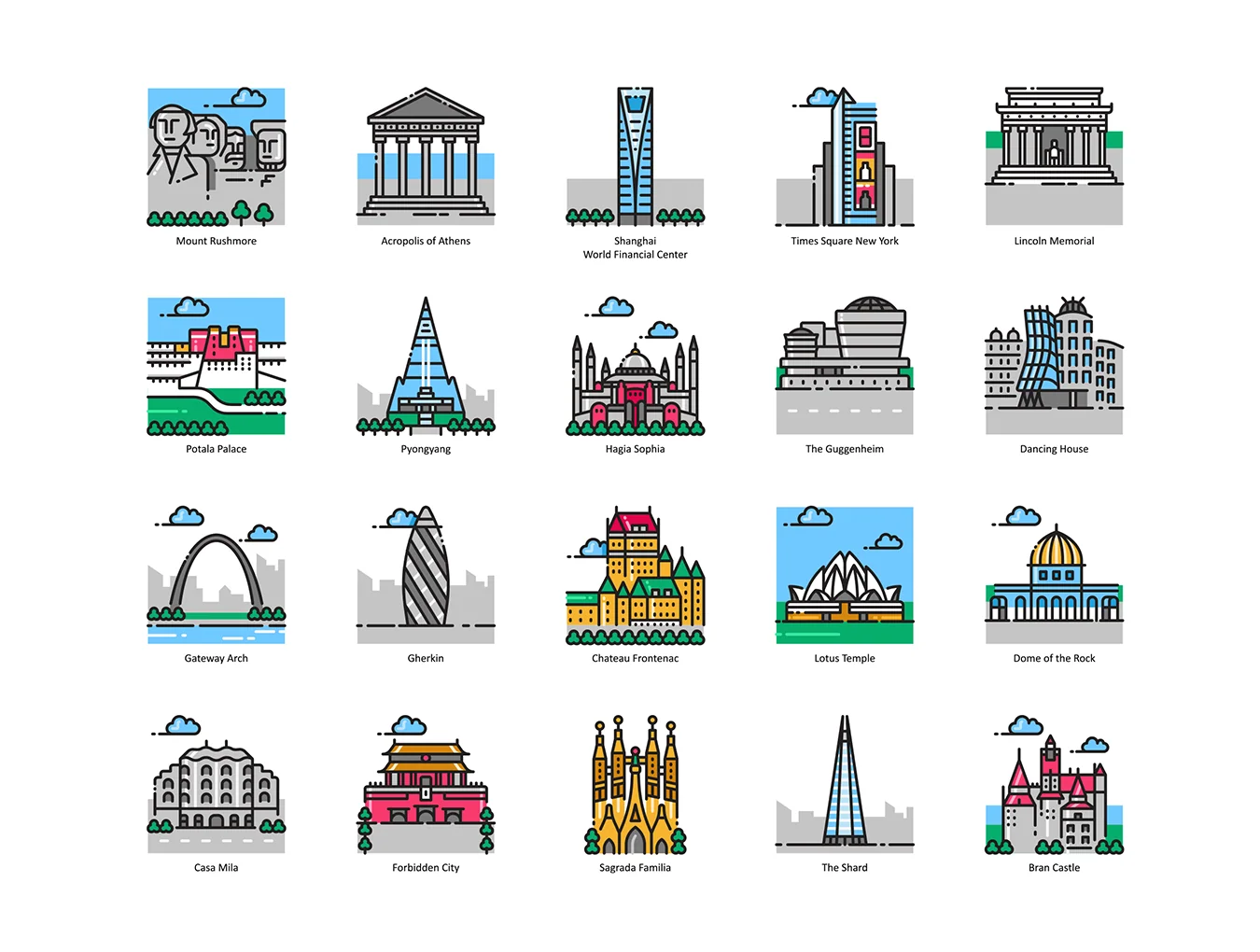 101 Landmark & Building Icons | Aesthetic Series 4