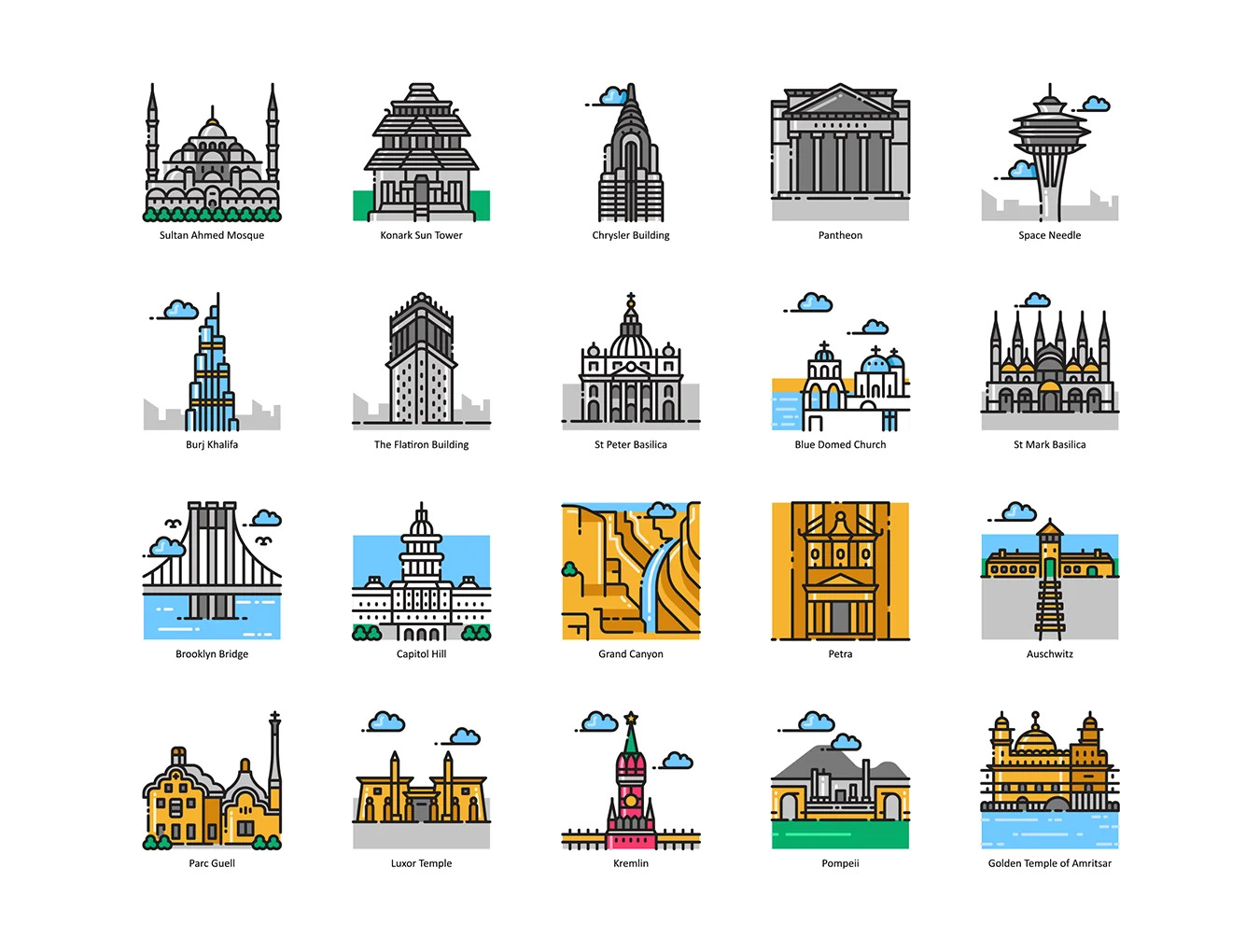 101 Landmark & Building Icons | Aesthetic Series 5