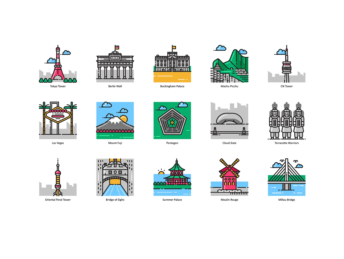 101 Landmark & Building Icons | Aesthetic Series 6