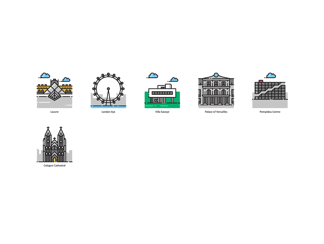 101 Landmark & Building Icons | Aesthetic Series 7