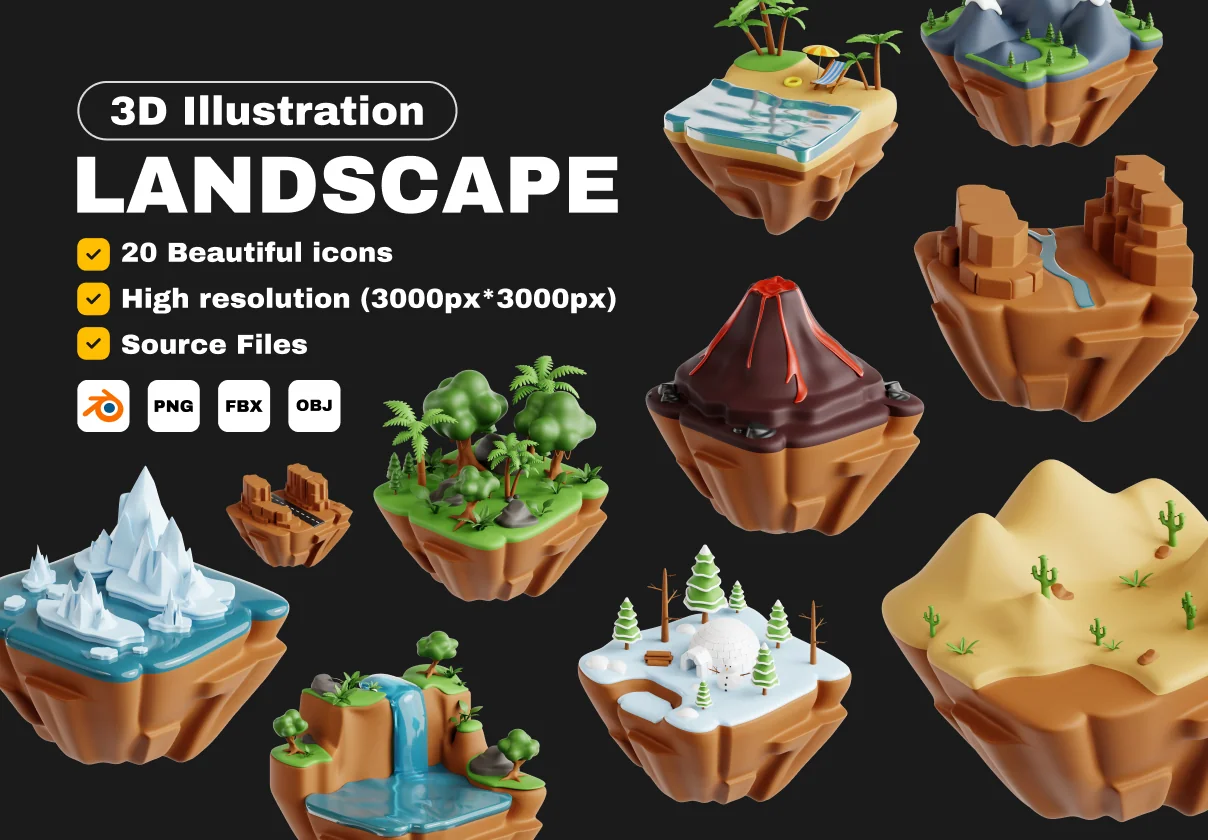 Landscape 3D Icon Set