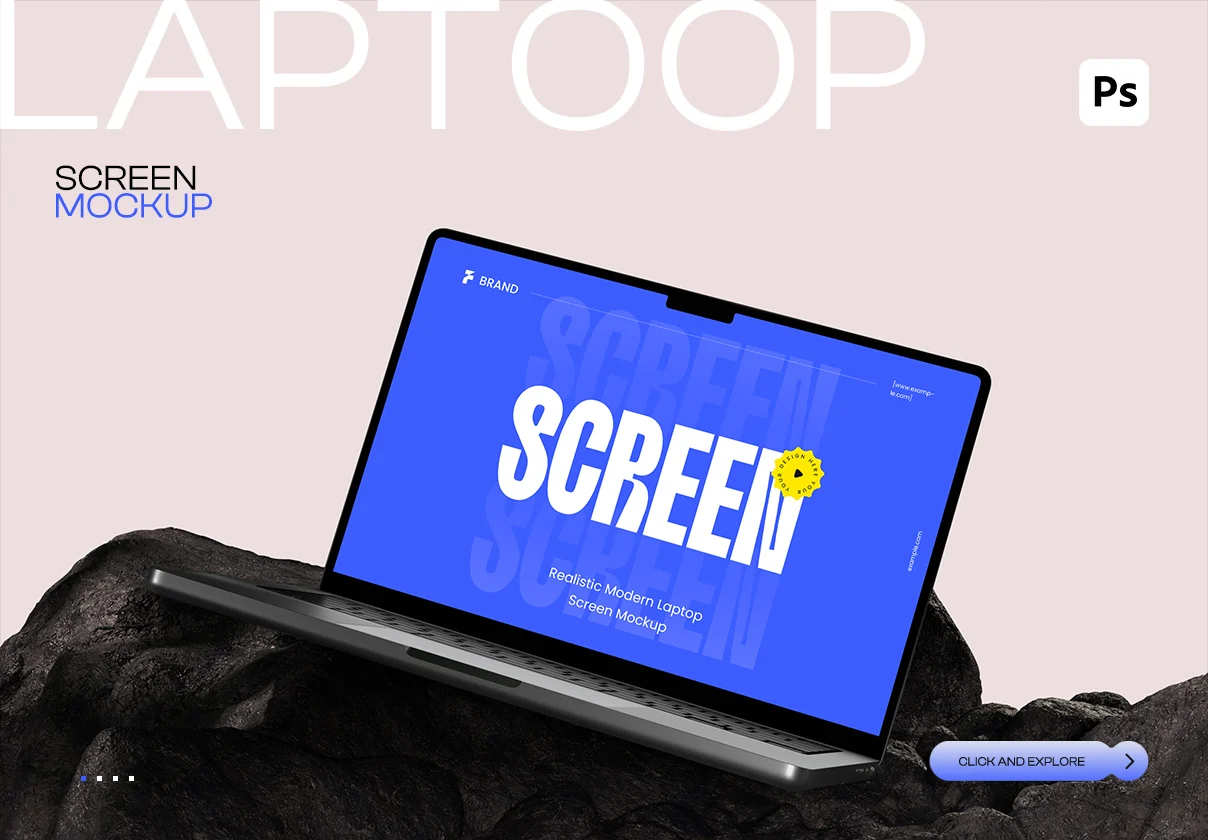 Laptop Screen Mockup on Stone