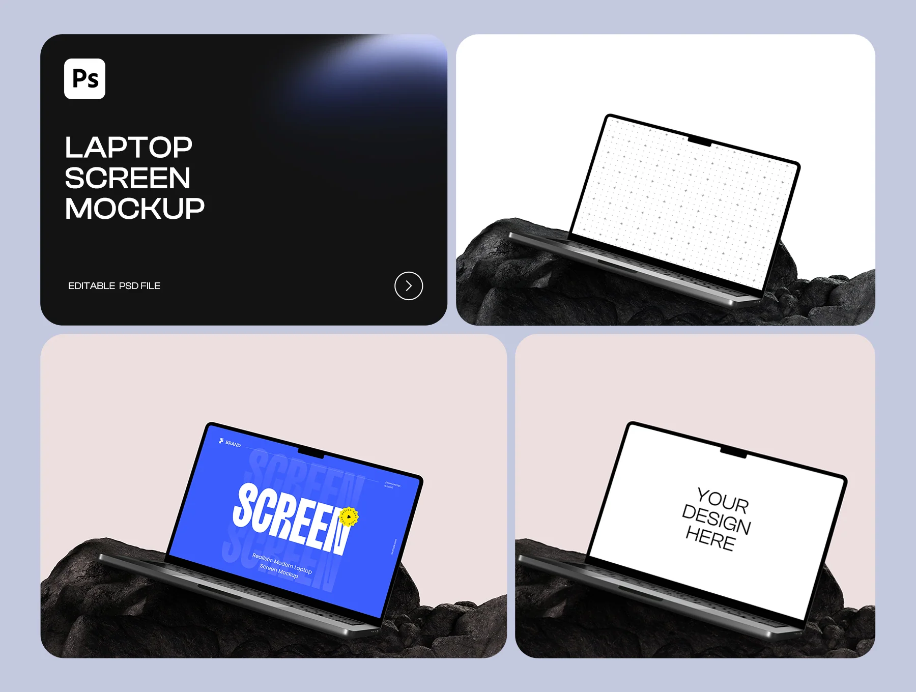 Laptop Screen Mockup on Stone