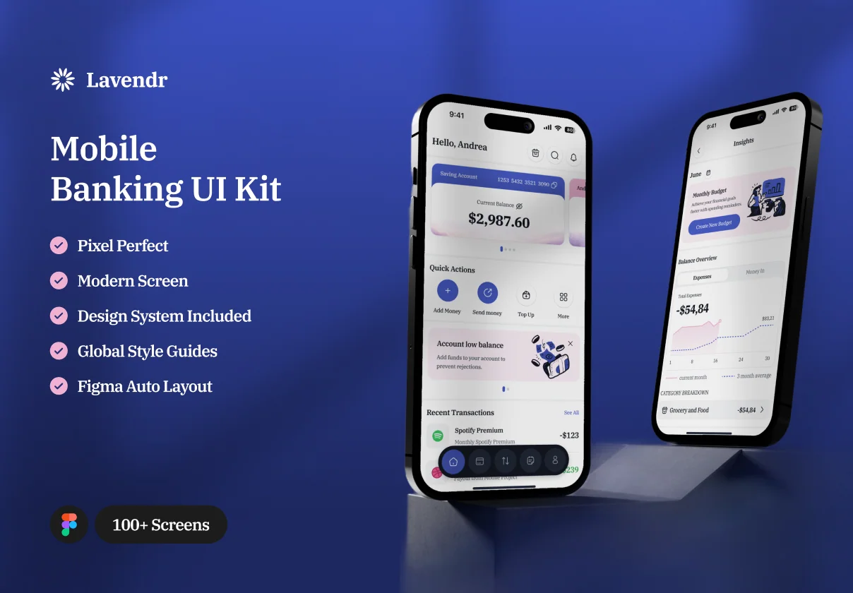 Lavendr - Mobile Banking UI Kit.