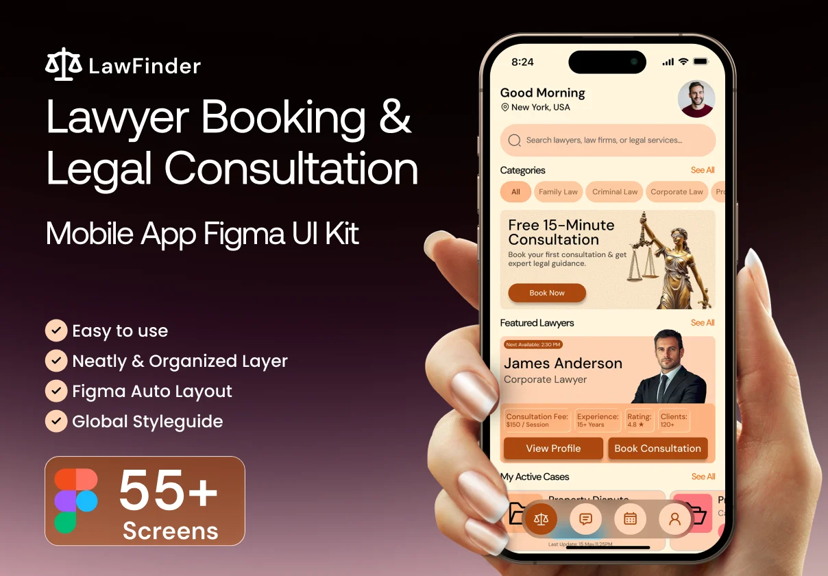 Lawyer Booking & Legal Consultation  Mobile App Figma UI Kit