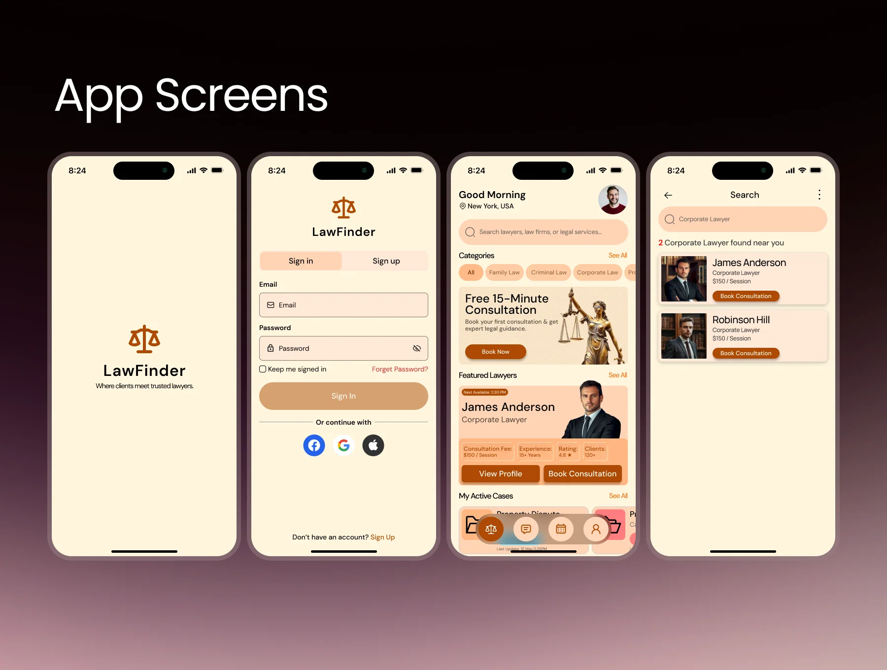 Lawyer Booking & Legal Consultation  Mobile App Figma UI Kit 3