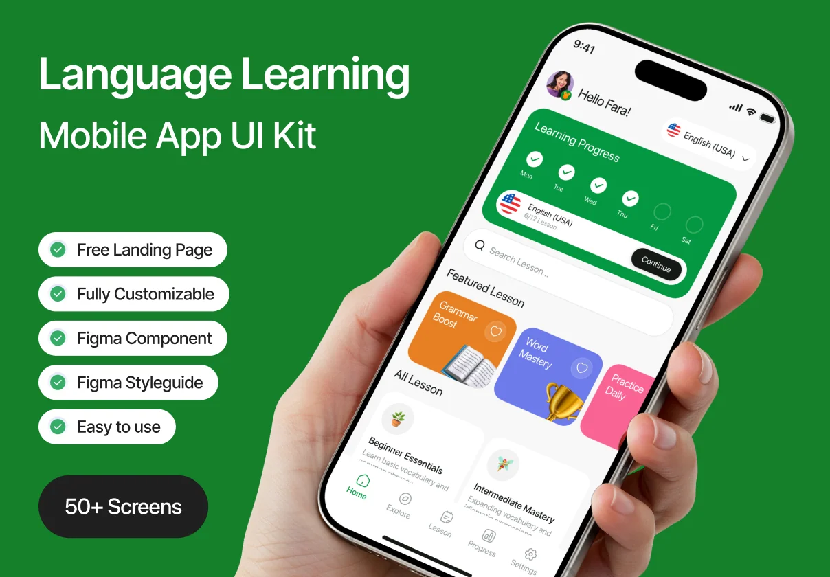 Learna - Language Learning Mobile App UI Kit