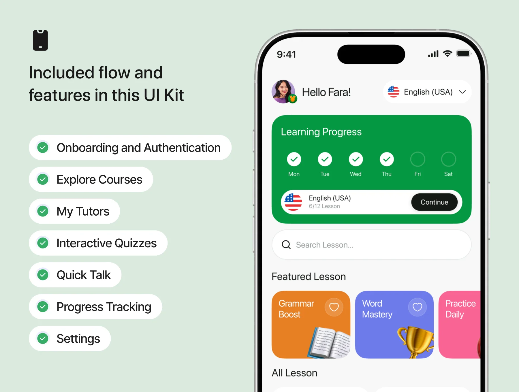 Learna - Language Learning Mobile App UI Kit