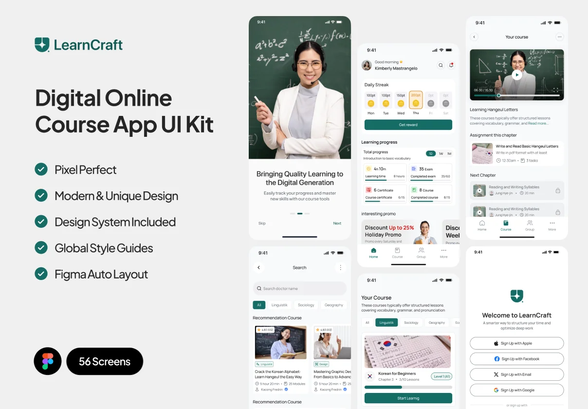 LearnCraft - Digital Online Course App UI Kit