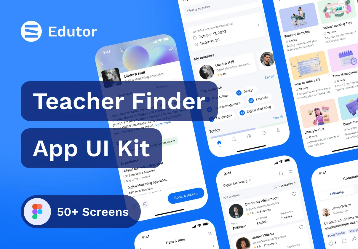 Teacher Finder Mobile App UI Kit Template