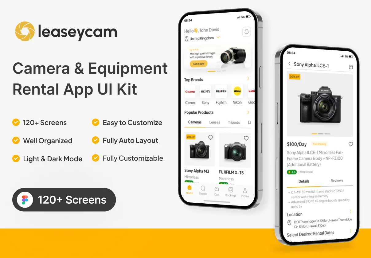 leaseycam - Camera & Studio Equipment Rental App UI Kit