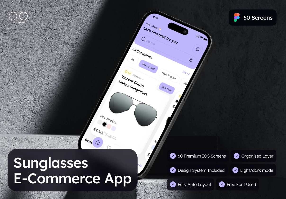 Lenseye - Sunglasses E-Commerce App UI Kit