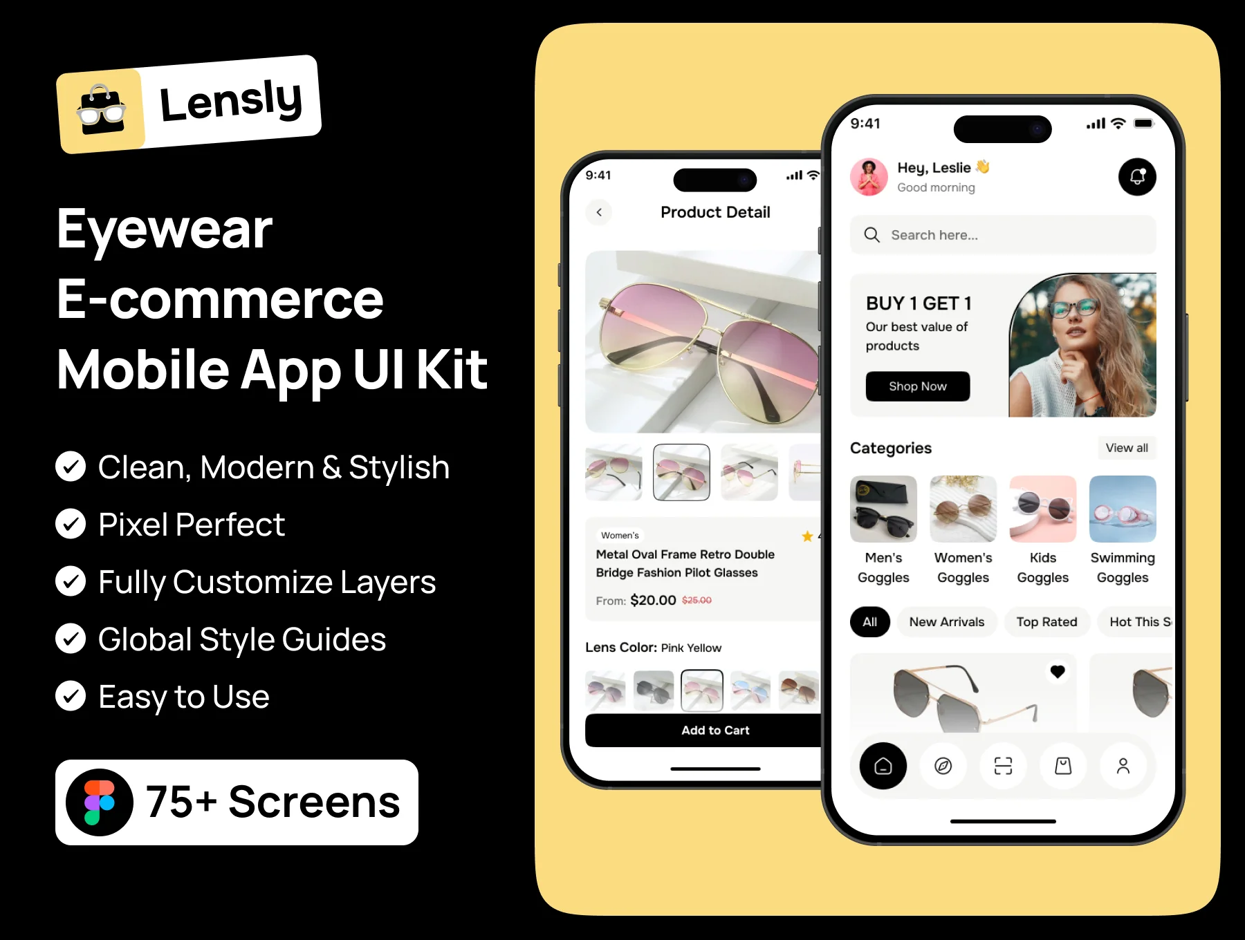 Lensly - Eyewear E-commerce Mobile App UI Kit